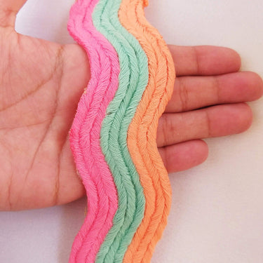 Wave Pattern Trim, Cotton Embroidered Trim, Pink